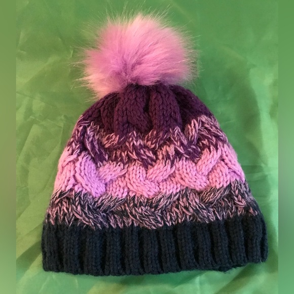 Girl’s Purple and Pink Knit Fleece Lined Beanie - Picture 2 of 5